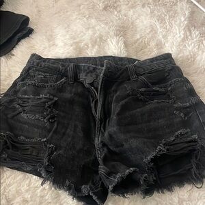 American Eagle Outfitters Black Jean Shorts Distressed High-Waisted